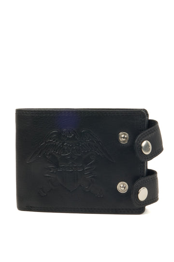 Double-Headed Eagle Leather Wallet (Black, Horizontal, Flap)