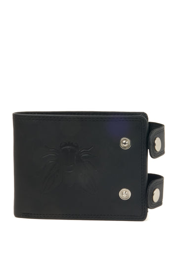 Black Leather Bee Wallet (Horizontal, Flap)