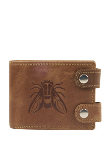 Horizontale Lederbrieftasche mit Bienenprägung – Hellbraun – Klappenverschluss