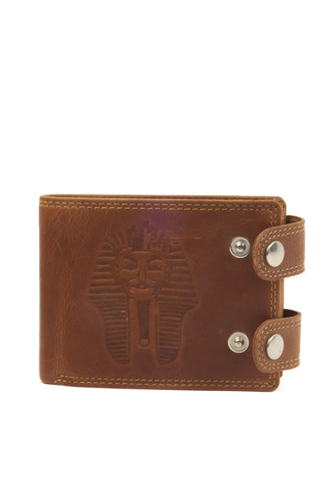 Horizontal Leather Wallet with Pharaoh Embossing – Light Brown – Flap Closure