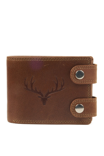 Horizontal Leather Wallet with Deer Antler Embossing – Light Brown – Flap Closure