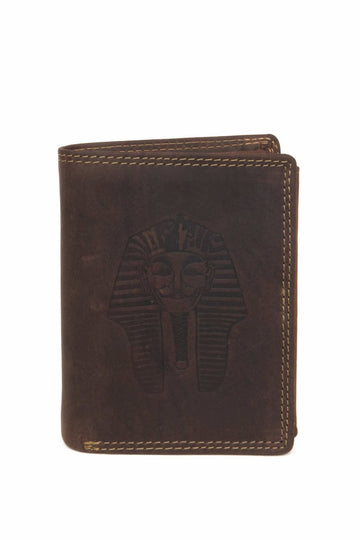 Pharaoh Embossed Vertical Trifold Leather Wallet – Cognac