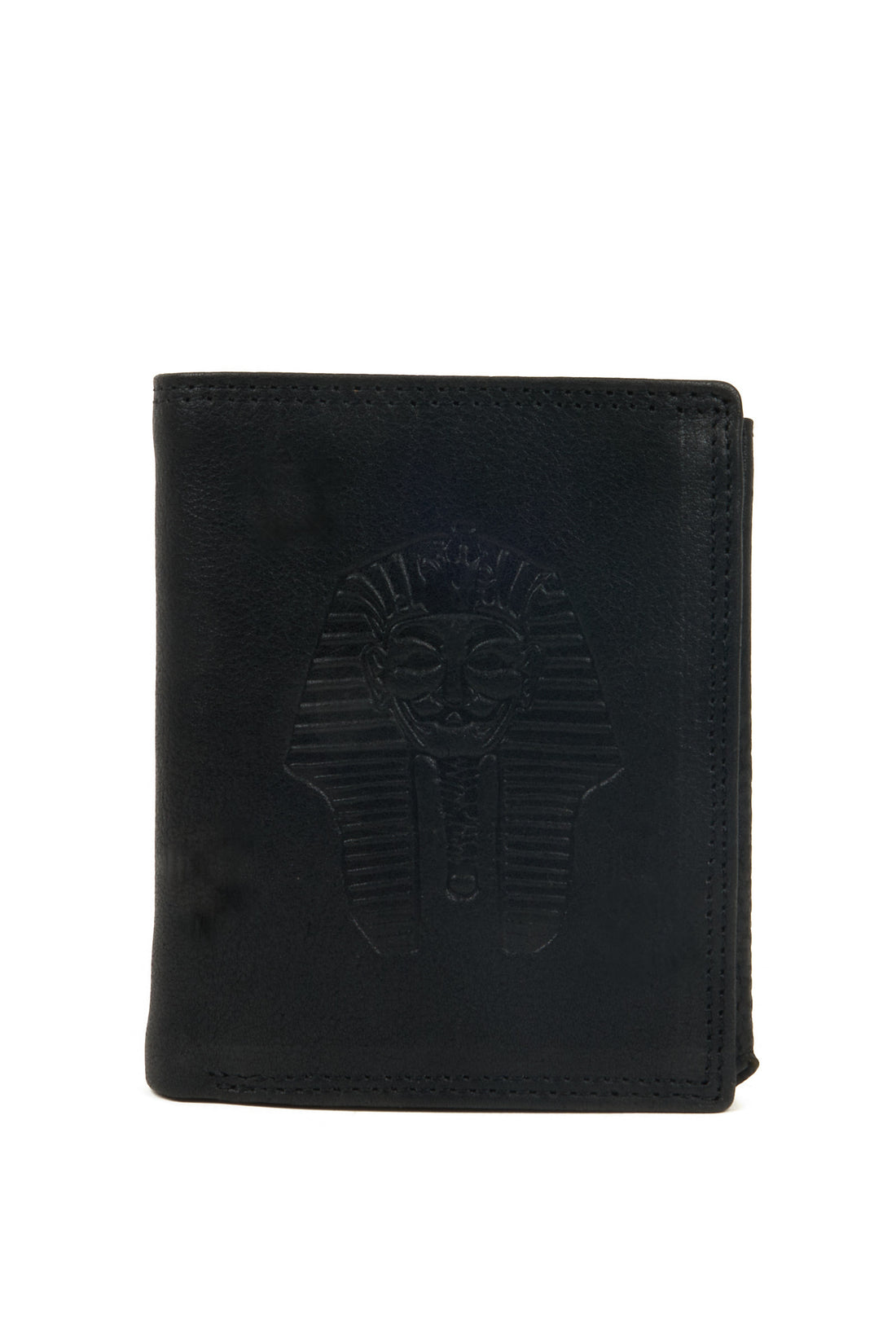 Pharaoh embossed vertical leather wallet front view