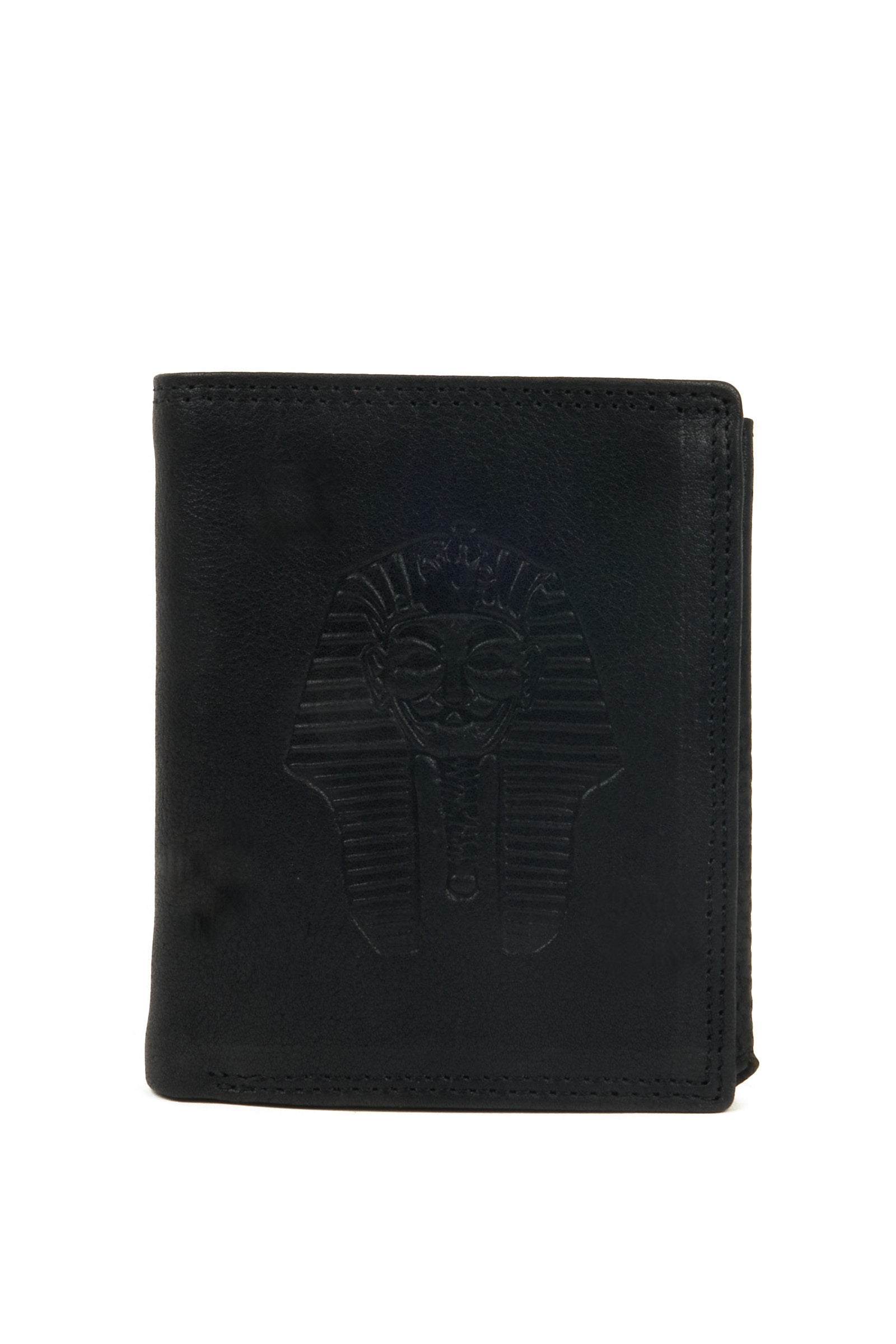 Pharaoh embossed vertical leather wallet front view