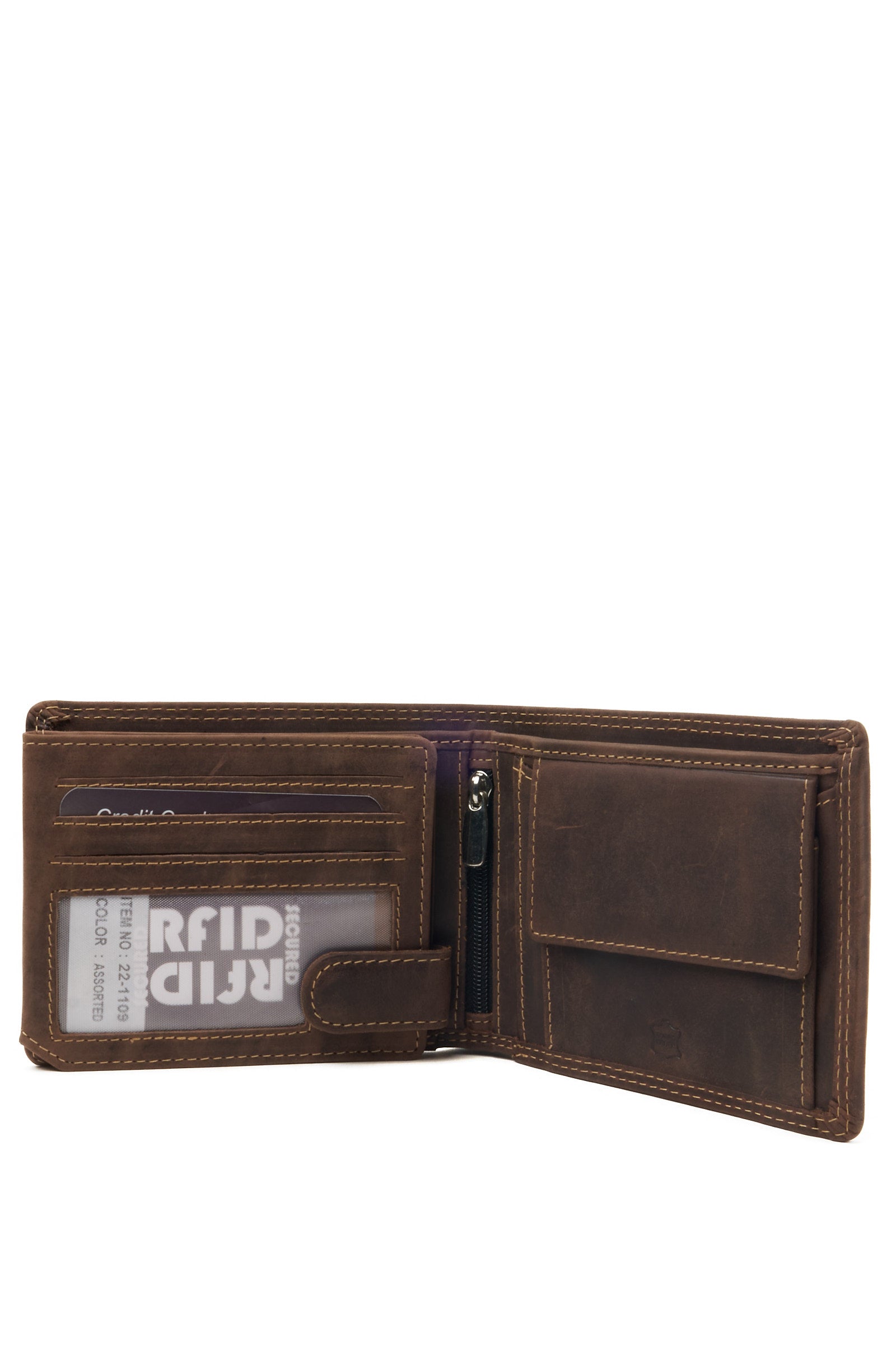 Horizontal Leather Wallet with Anonymous Mask Embossing – Dark Brown