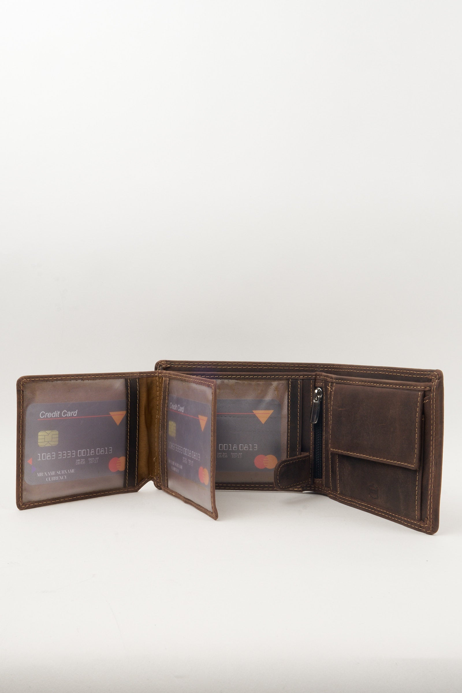 Horizontal Leather Wallet with Anonymous Mask Embossing – Dark Brown
