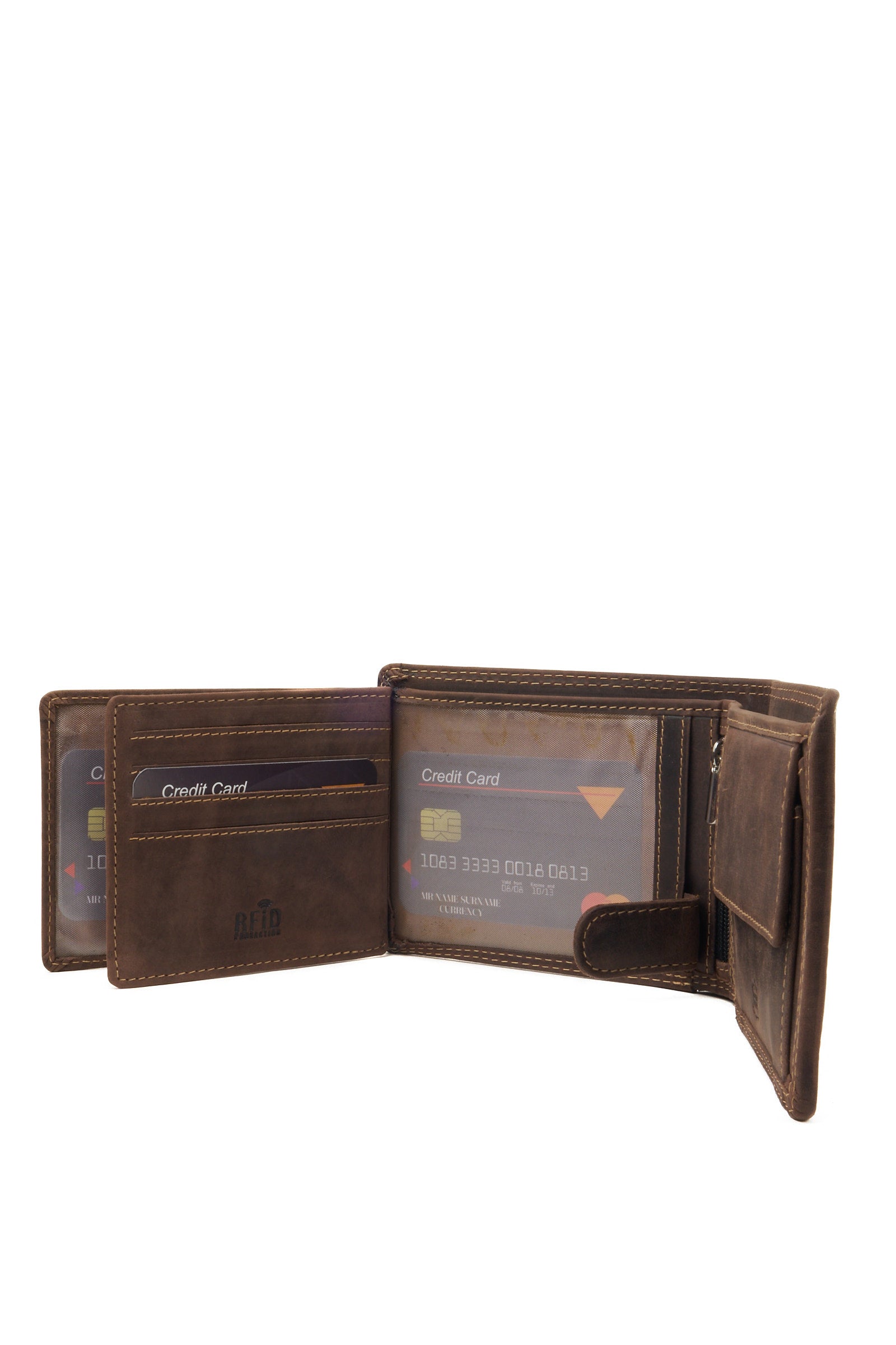 Horizontal Leather Wallet with Anonymous Mask Embossing – Dark Brown