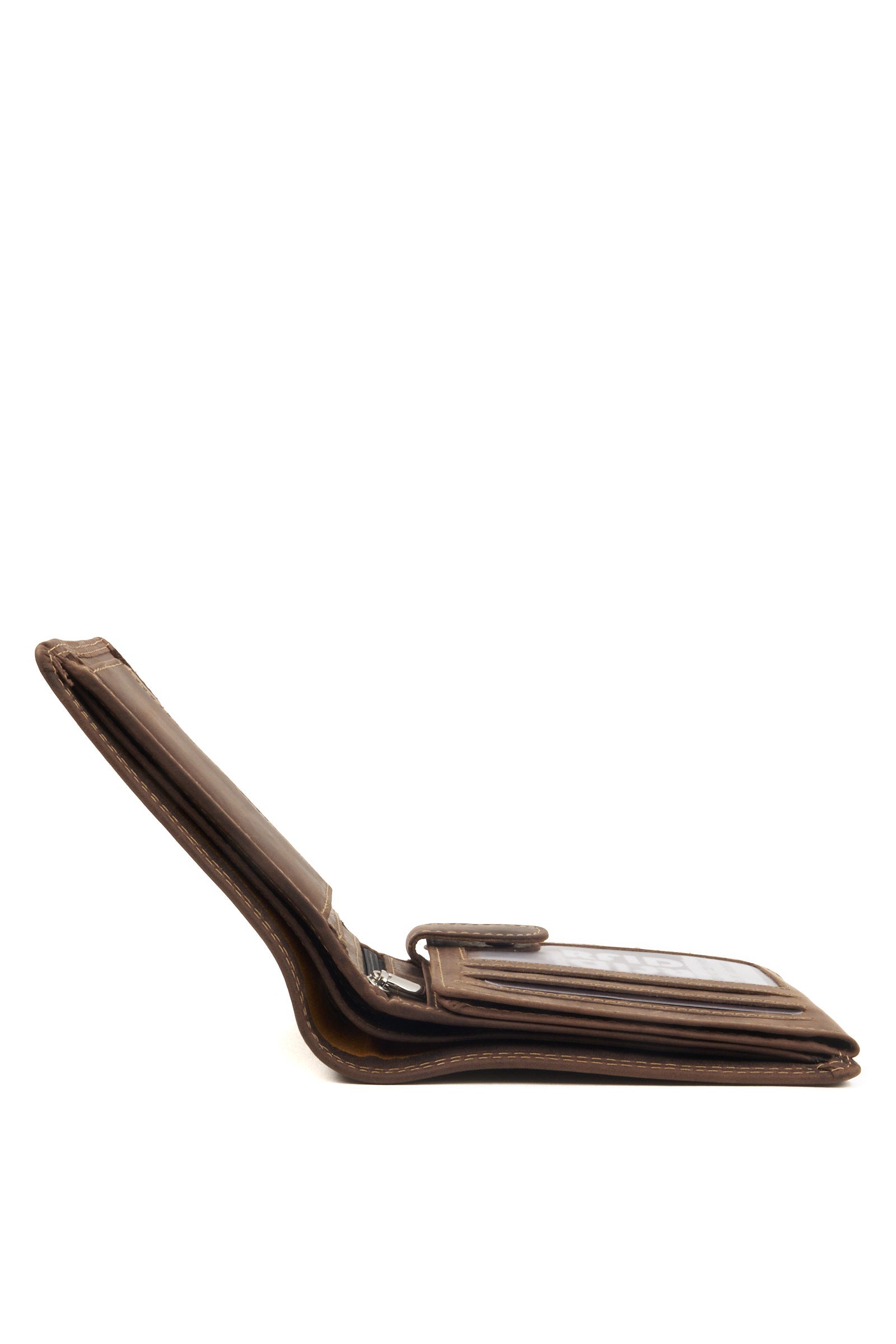 Horizontal Leather Wallet with Anonymous Mask Embossing – Dark Brown