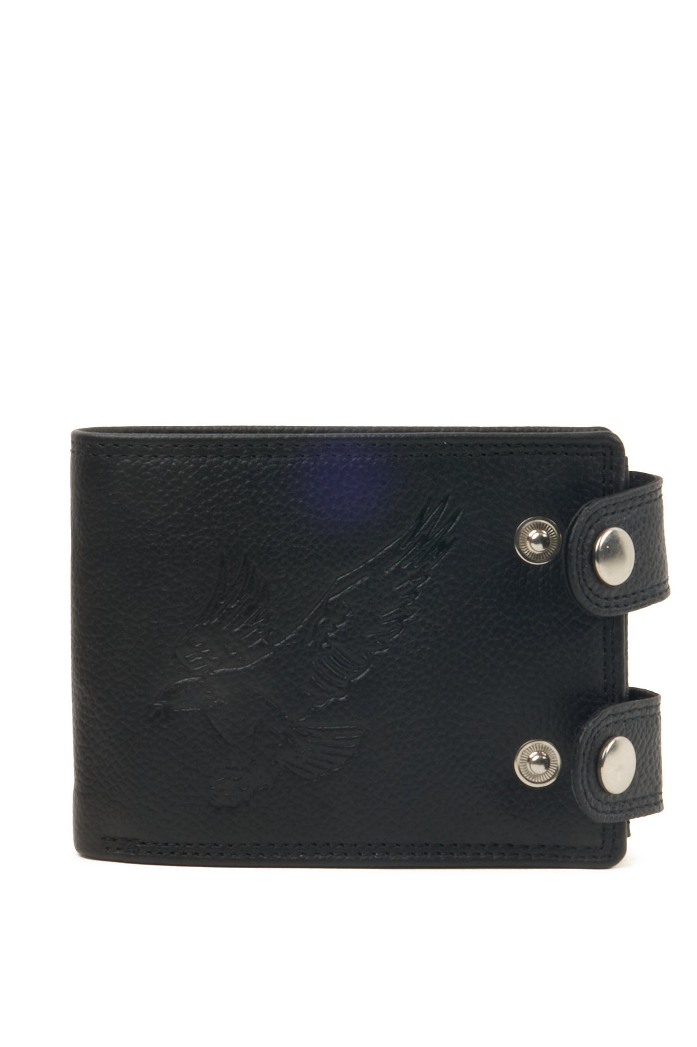 Eagle Embossed Leather Wallet – Horizontal, Black (Flap)