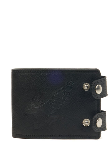 Eagle Embossed Leather Wallet – Horizontal, Black (Flap)