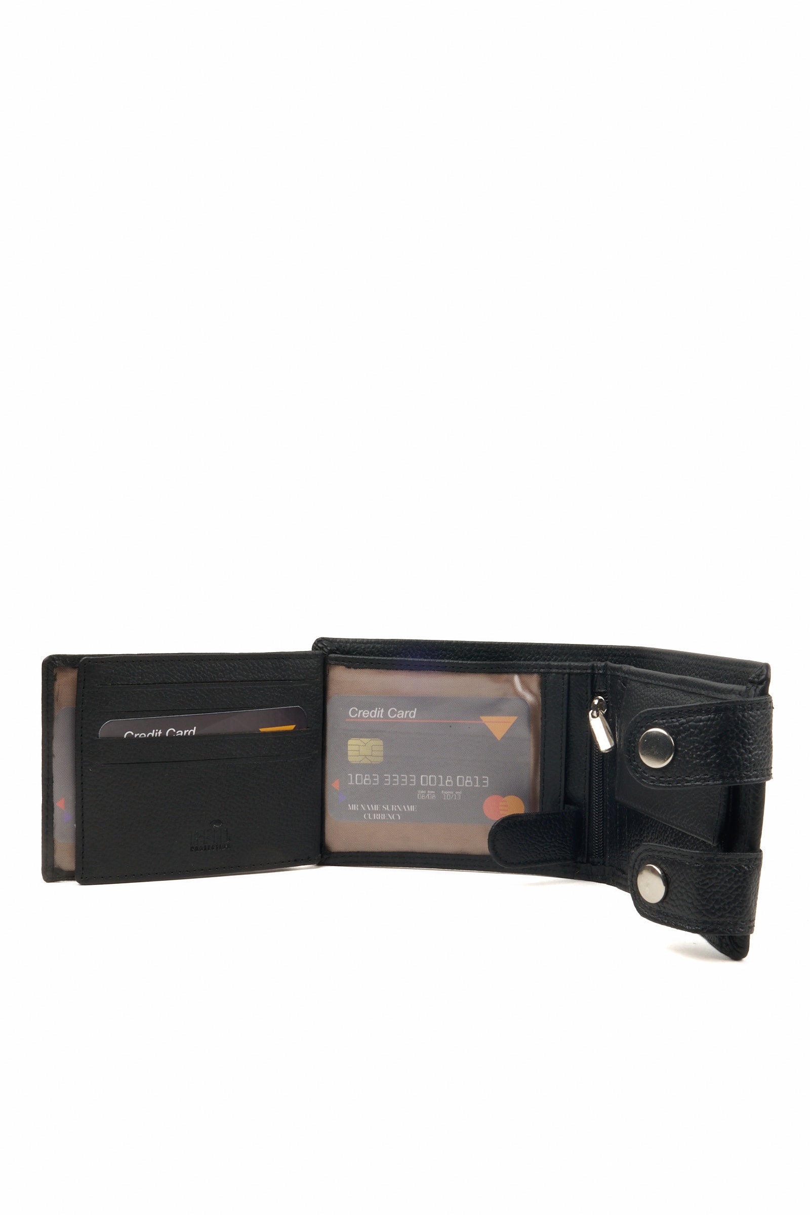 Eagle Embossed Leather Wallet – Horizontal, Black (Flap)