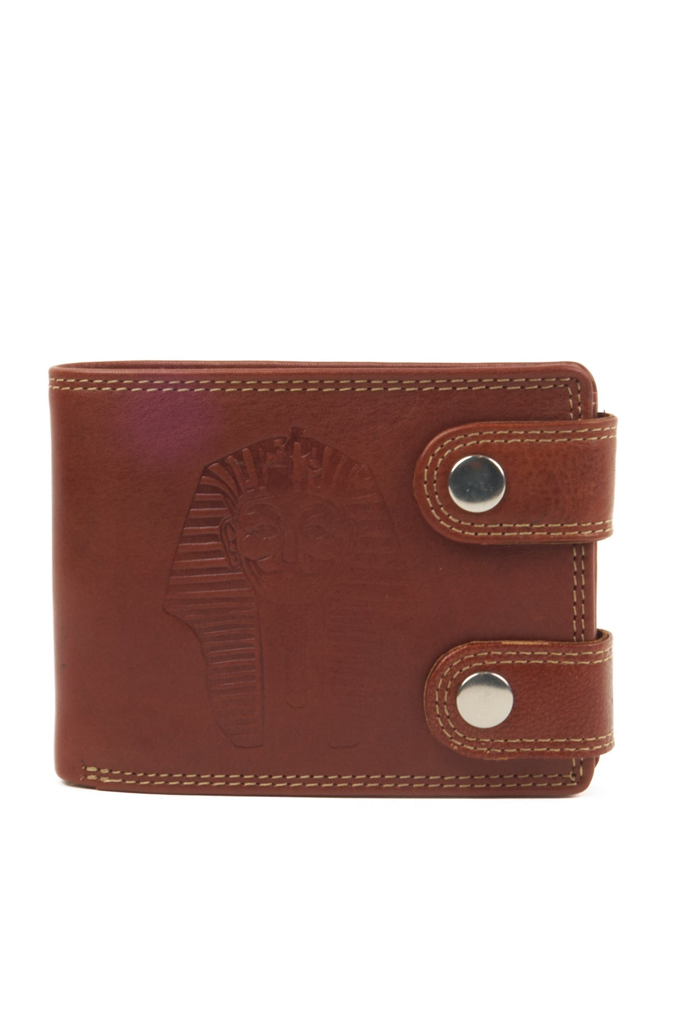 Horizontal Leather Wallet with Pharaoh Embossing – Brown – Flap Closure