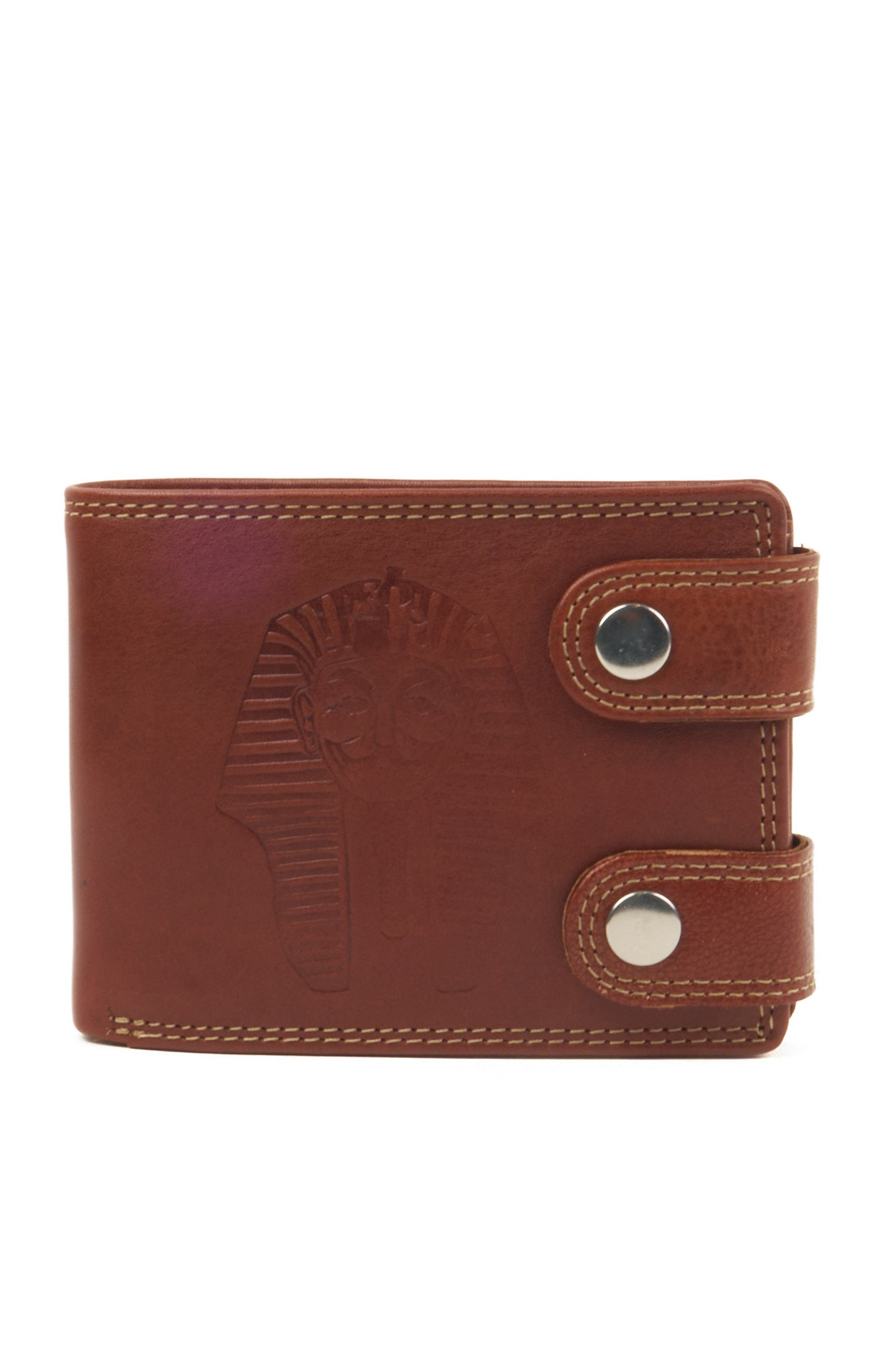 Horizontal Leather Wallet with Pharaoh Embossing – Brown – Flap Closure
