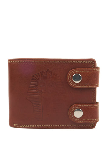 Horizontal Leather Wallet with Pharaoh Embossing – Brown – Flap Closure