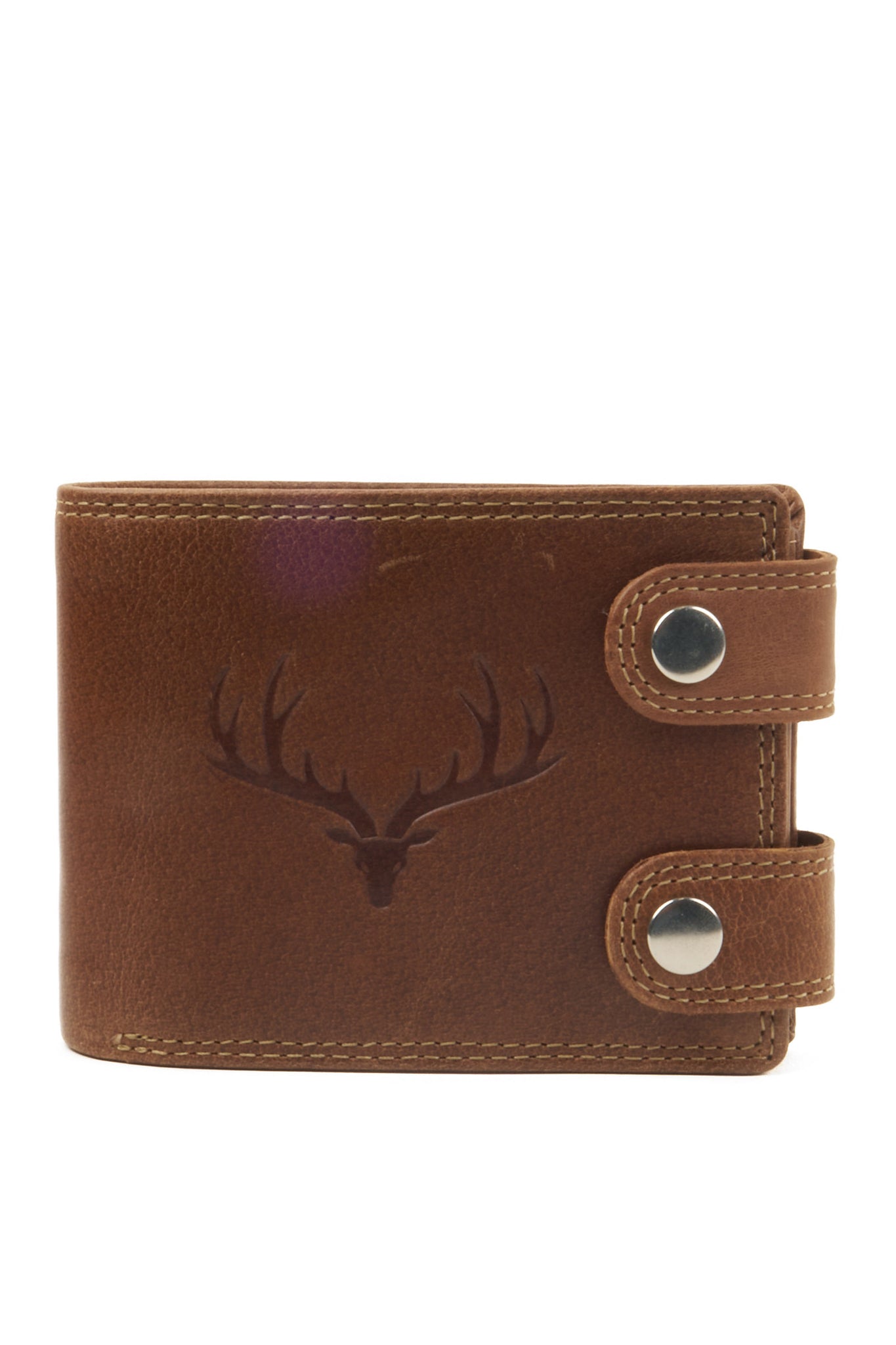 Horizontal Leather Wallet with Deer Antler Embossing – Light Brown – Flap Closure