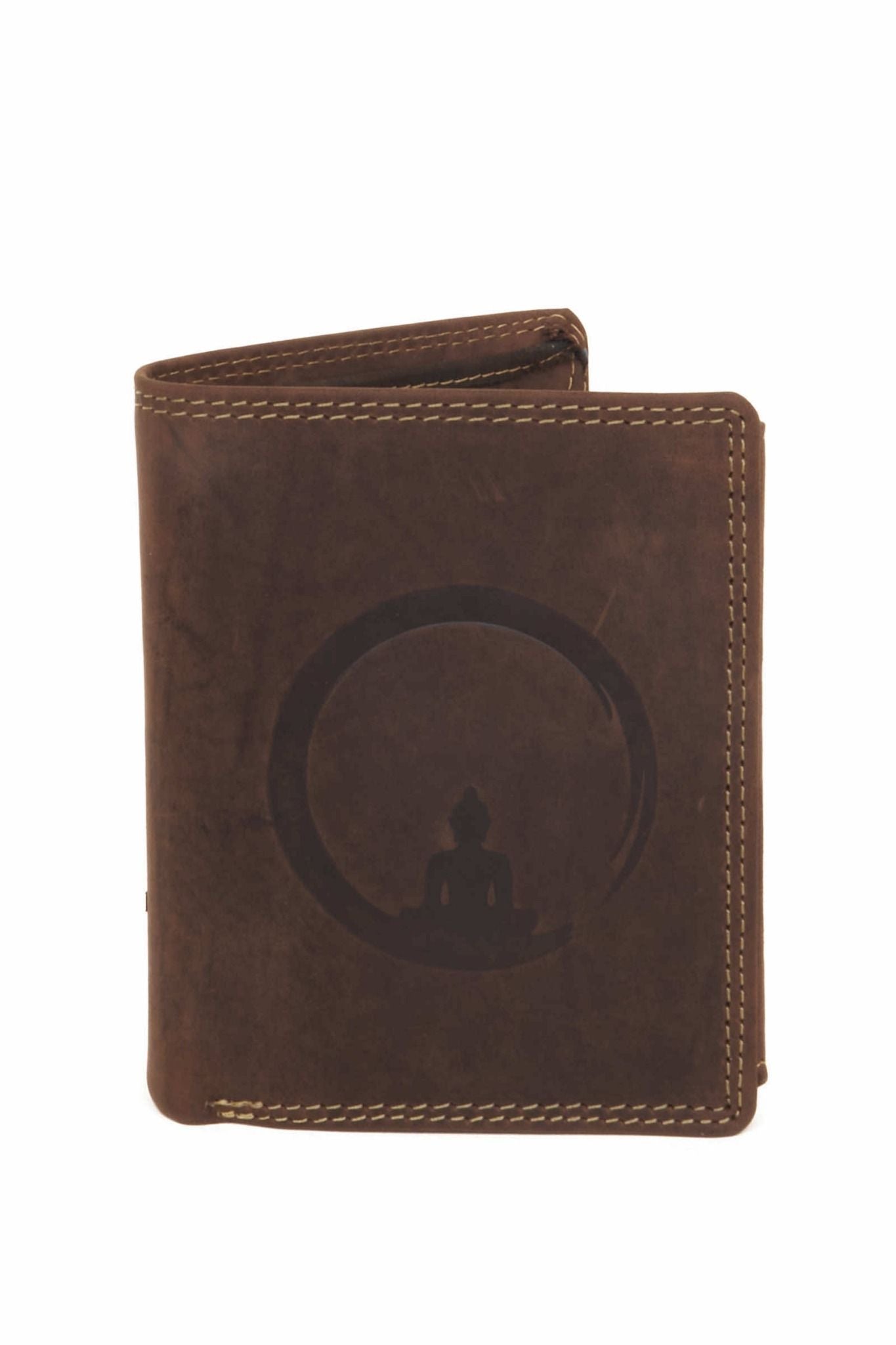 Zen Embossed Vertical Trifold Leather Wallet – Cognac