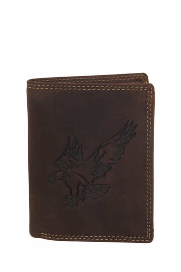 Eagle Embossed Vertical Trifold Leather Wallet – Cognac Brown