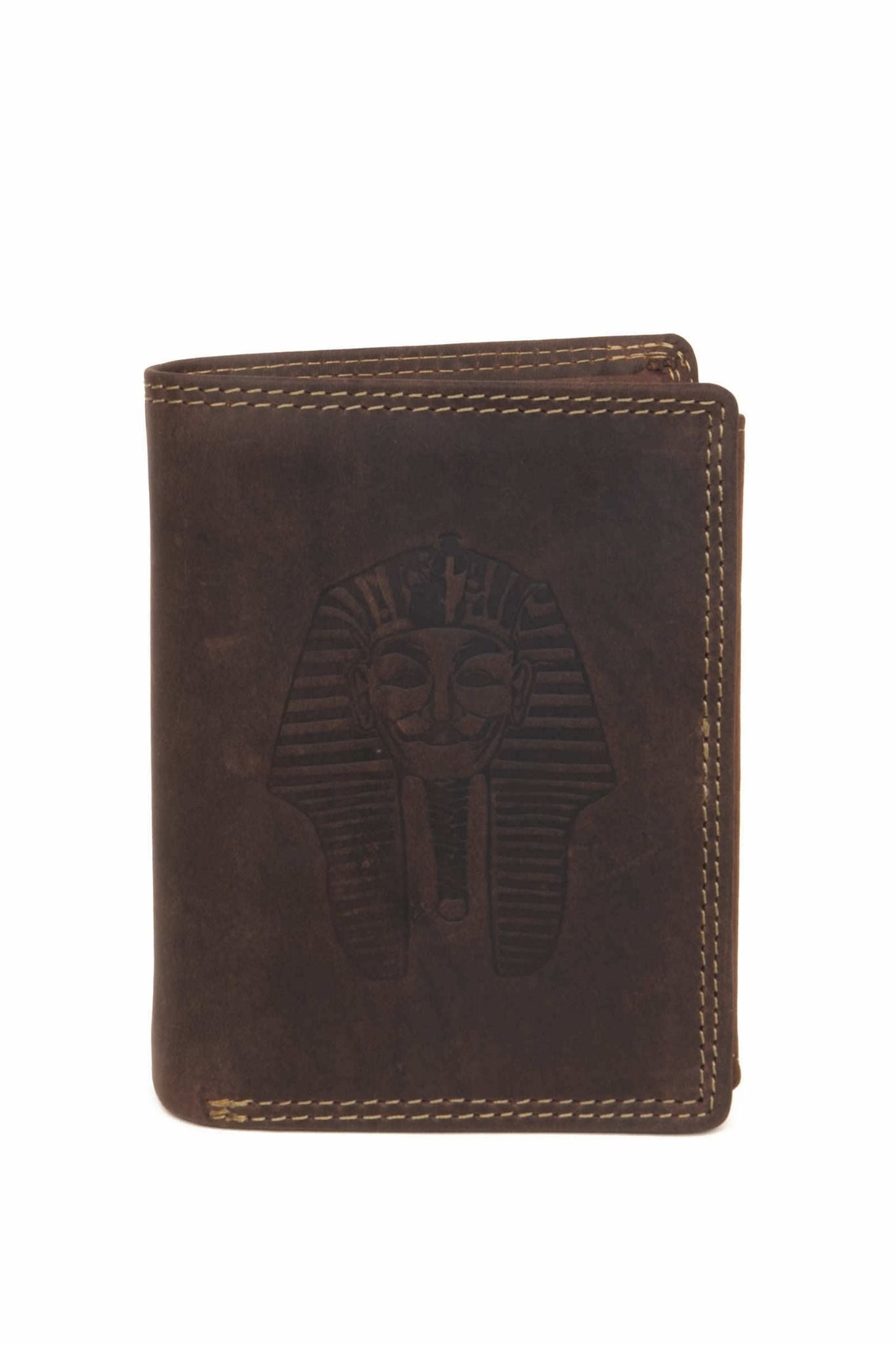 Pharaoh Embossed Vertical Trifold Leather Wallet – Cognac