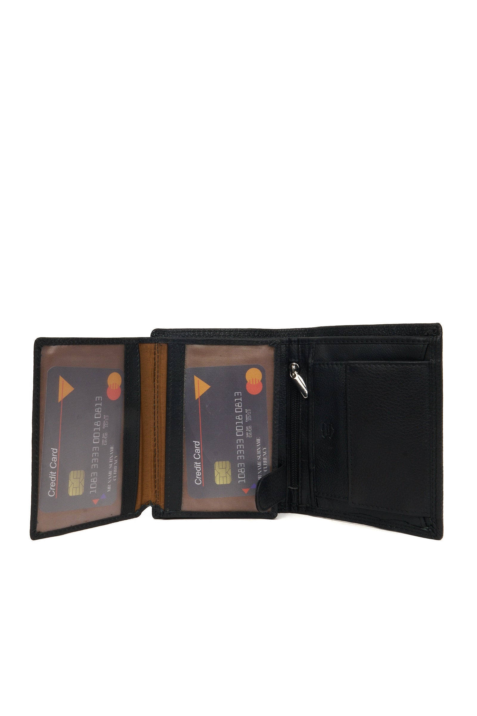 Embossed eagle design on genuine black leather wallet – close-up